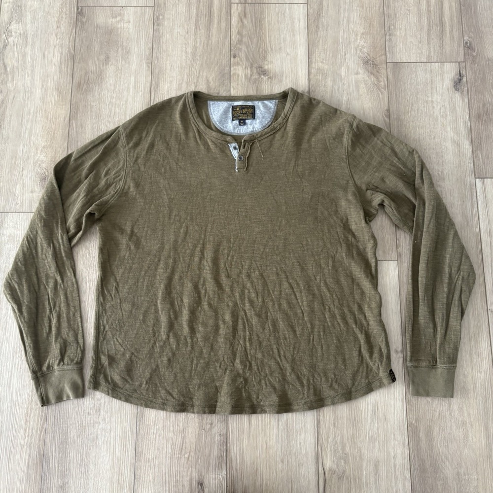 Lucky Brand Mens Green Henley Long Sleeve Shirt Size XL Cotton Casual Comfort